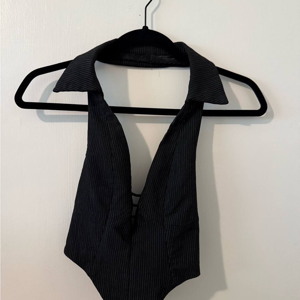 Princess Polly Black Pinstripe Halter Top